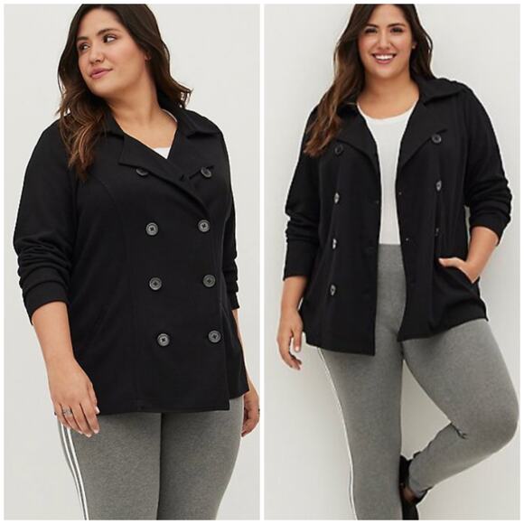 Torrid NWT Peacoat Lightweight Ponte Black Double Breasted Max Stretch Size 6X - Picture 2 of 11